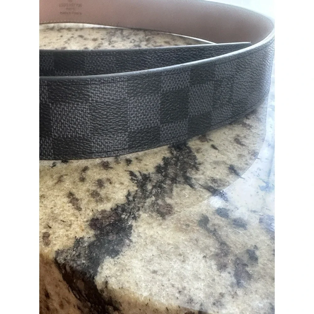 Louis Vuitton Damier Graphite LV Belt, Large Initials- mens Designer Sz44/110